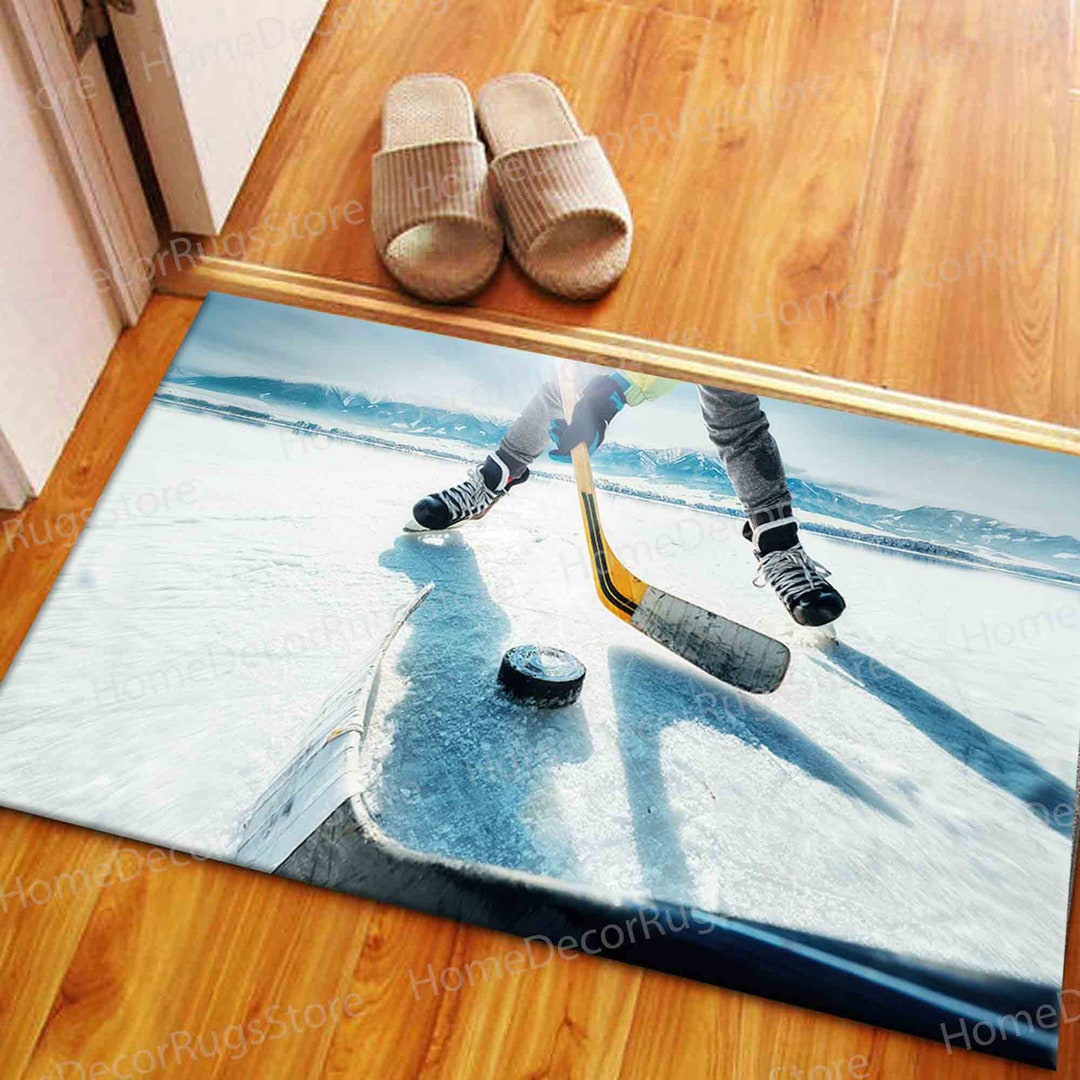 Ice Hockey Game Rug, Ice Hockey Rugs, Salon Decor Rugs, Small Rug, Gym ...