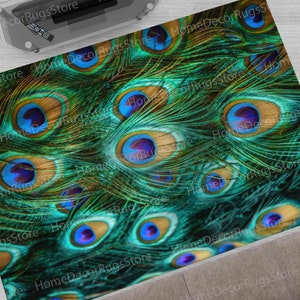 Non Slip Rugs, Colorful Peacock Feather Rug, Feather Rugs, Front Door Rug, Kitchen Rugs, Floor Rugs, Animal Rugs, Feather Rug, Gift Rug, zdjęcie 3