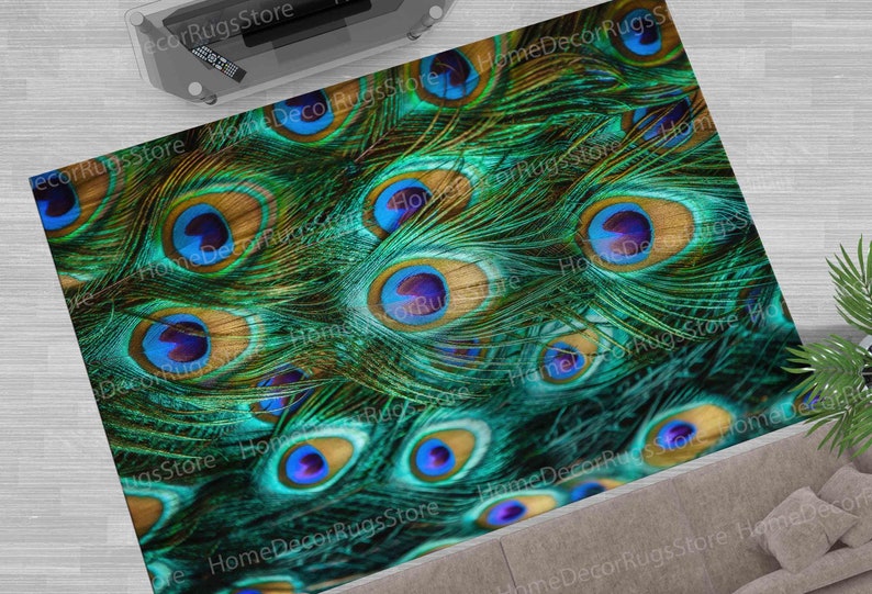 Non Slip Rugs, Colorful Peacock Feather Rug, Feather Rugs, Front Door Rug, Kitchen Rugs, Floor Rugs, Animal Rugs, Feather Rug, Gift Rug, zdjęcie 3