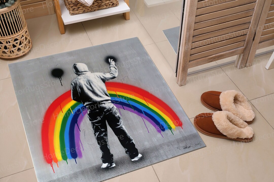 Pattern Rug, Salon Decor Rug, Area Rug, Non-slip Carpet, Sad Rainbow by ...