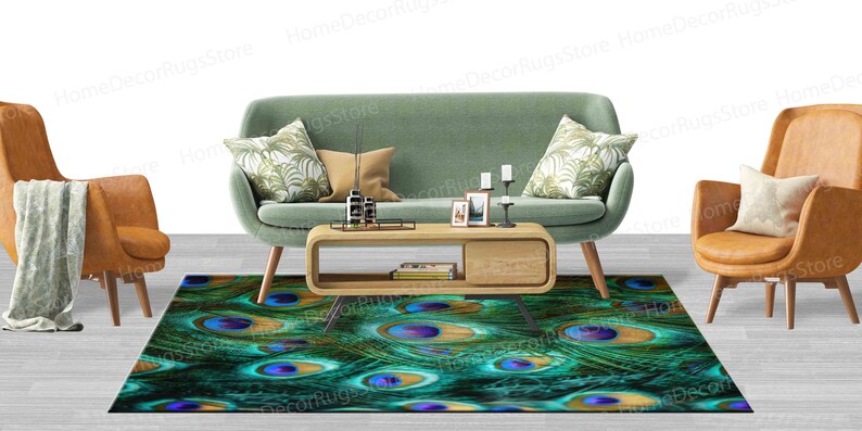 Non Slip Rugs, Colorful Peacock Feather Rug, Feather Rugs, Front Door Rug, Kitchen Rugs, Floor Rugs, Animal Rugs, Feather Rug, Gift Rug, zdjęcie 5