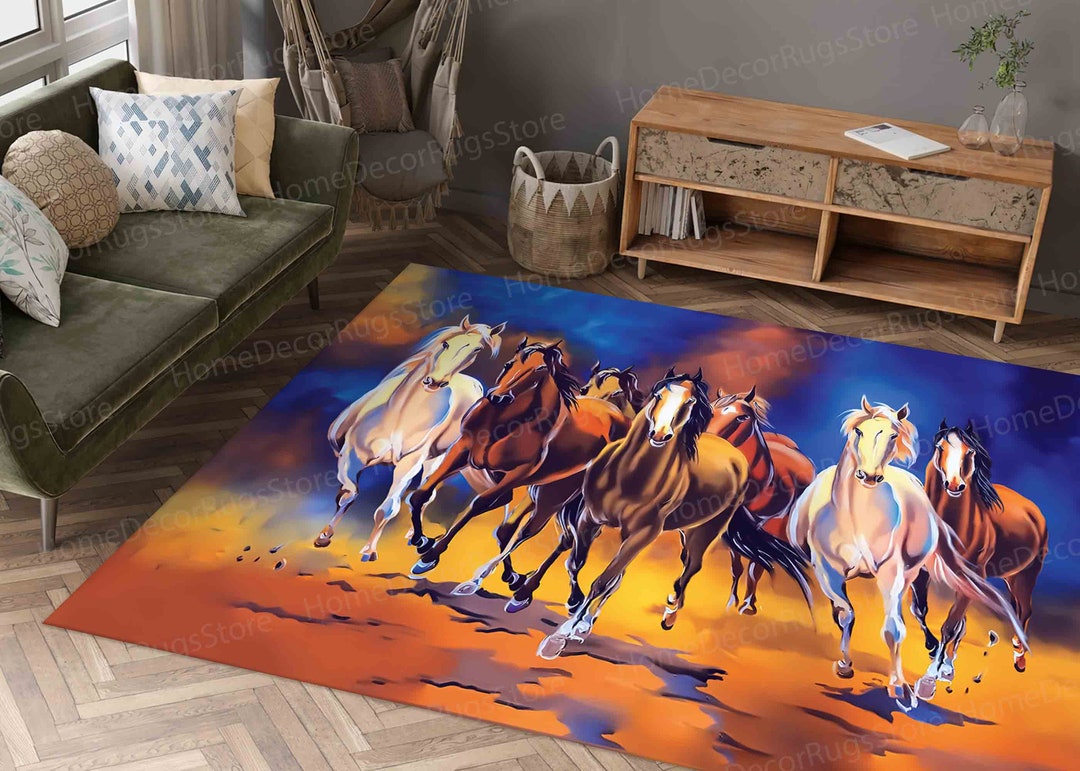 Galloping Horses Rug, Brown Horse Rugs, Soft Rug, Animal Rug, Running Horses Painting Rugs
