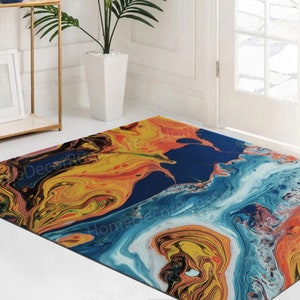 Orange And Blue Rug, Outdoor Rugs, Cool Rugs, Salon Decor Rugs, Orange Rugs, Abstract Rugs, Modern Rug, Living Room Rug, Luxury Rug,