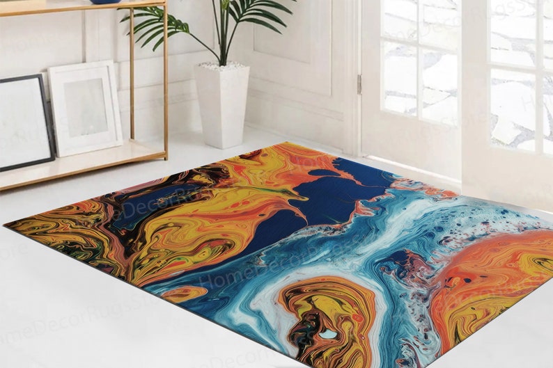 Orange And Blue Rug, Outdoor Rugs, Cool Rugs, Salon Decor Rugs, Orange Rugs, Abstract Rugs, Modern Rug, Living Room Rug, Luxury Rug, image 1