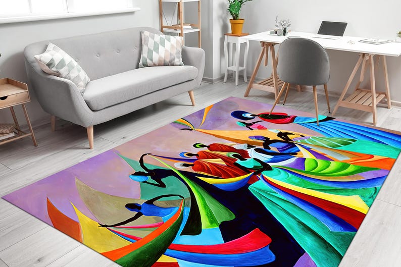 African Dancers Rugs, Modern Rugs, Colorful Rug, Ethnic Rug, Machine ...