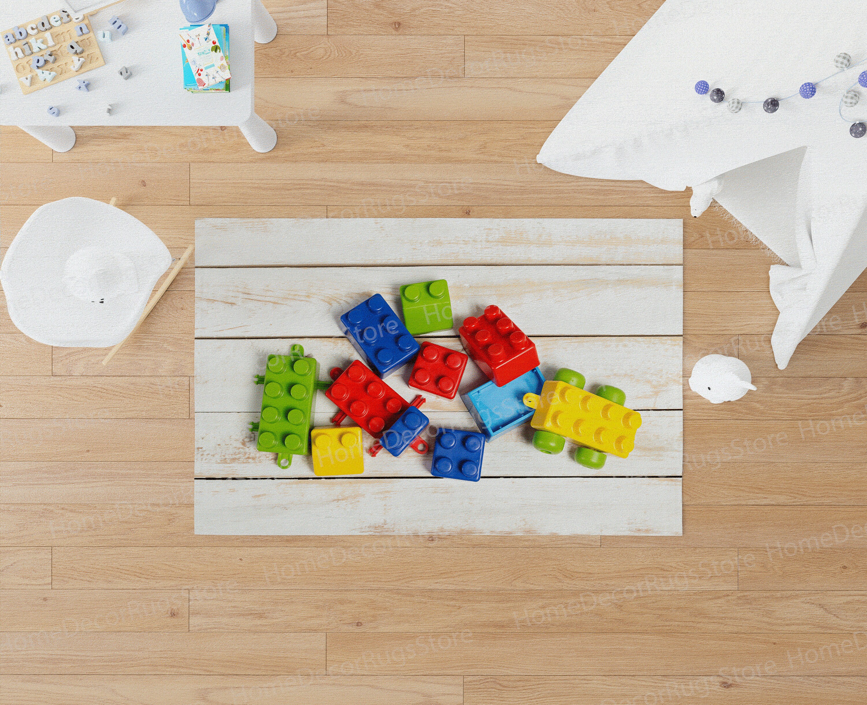 Building Play Room Rug Colorful Building Block Rug, Building Blocks Rugs, Game Room Rugs, Kids ...