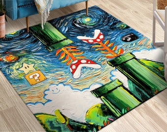 Gift Rug, Van Gogh Style Mario Painting Rugs, Starry Night Rugs, Mario World Rugs, Soft Rugs, Modern Rug, Large Rug, Starry Sky Rug,