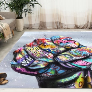 Office Decor Rug, Popular Rug, Easy to Clean Rug, Anti-Slip Carpet, Fist Graffiti Rugs, Street Art Fist Rugs, Graffiti Rugs, Stair Rug,
