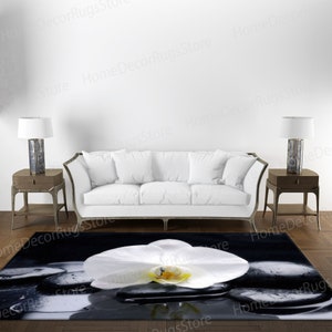 Spa Stones Rug, Chenille Rugs, Living Room Rugs, Bedroom Rugs, Botanical Rug, Spa Stones And Orchid Rugs, Flower Rugs, Non-Slip Carpet Rug,