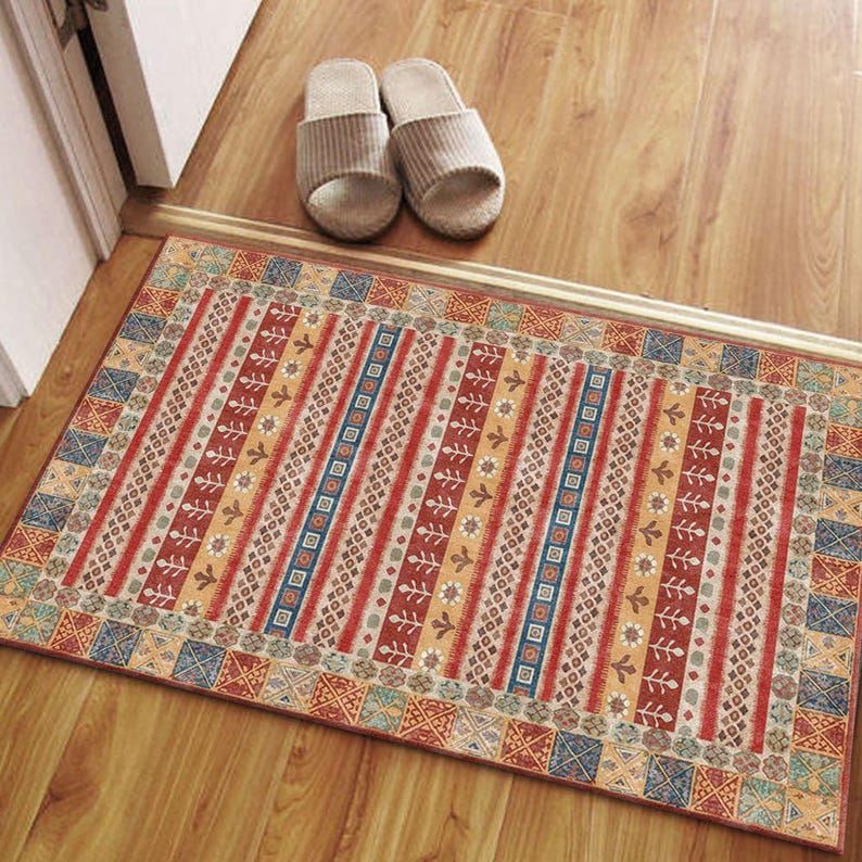 Digital Print Rug Designs Rust Mustard Digital Print Rug, Kilim Tribal Floor Mat 5x8, Washable ...