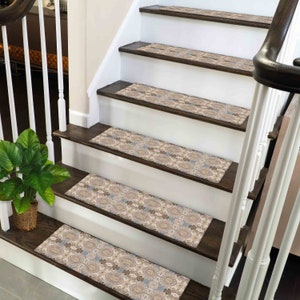 Beige Step Rug, Blue Rug, Ethnic Pattern Rug, Modern Rug, Gift For Her, Stair Treads Rug, Popular Rug, Easy To Clean Rug, Personalized Rug,