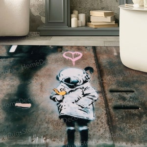 Outdoor Rug, Bathroom Rug, Runner Rug, Housewarming Gift, Banksy Space Girl and Bird Rugs, Banksy Girl Rug, Abstract Rug, Custom Rug,