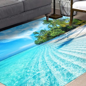Thick Rugs, Tropical Ocean Rug, View Rug, Tropical Ocean Rugs, Corridor Rugs, View Rug Coastal Decor Rugs, Chenille Rugs, Salon Decor Rugs, image 1