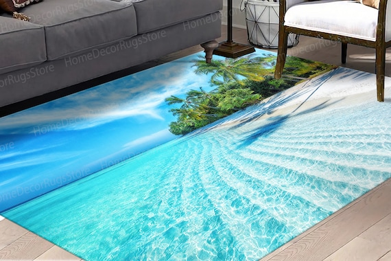 Thick Rugs, Tropical Ocean Rug, View Rug, Tropical Ocean Rugs, Corridor Rugs, View Rug Coastal Decor Rugs, Chenille Rugs, Salon Decor Rugs,