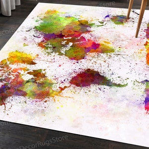 Nursery Rug, Bath Rug, Custom Rug, Non-Slip Carpet, Colorful Abstract World Map Rugs, Colorful Rug, Map Rug, Chenille Rug, Cool Rug,