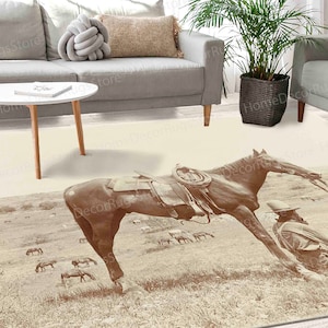 Thin Rug, Texas Rugs, Outdoor Rug, Animal Rugs, Texas Cowboy Rugs, Housewarming Gift Rugs, Horse Lover Gift Rug, Dining Room Rugs,