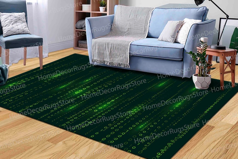 Binary Code Rug, Matrix Code Rugs, Software Rug, Modern Rugs, Area Rug, Large Rug, Office Rug, Hallway Rug, Bedroom Rug, Green Rug, imagen 2