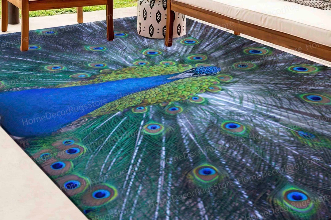 Animal Rug, Salon Rug, Peacock Lover Gift Rug, Printed Rug, Machine ...
