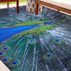 Animal Rug, Salon Rug, Peacock Lover Gift Rug, Printed Rug, Machine Washable Rugs, Peacock Lover Gift, Floor Rug, Peacock Rug, Door Mat Rug,