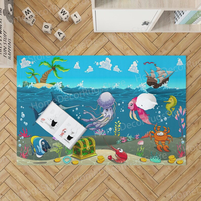 Gift Rug, Children Rugs, Dining Room Rugs, Kids Room Rugs, Cool Rugs, Undersea World Rug, Runner Rugs, Underwater Rug, Salon Decor Rug, imagen 4