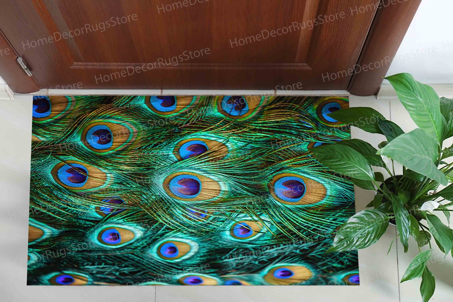 Feathered Rug Non Slip Rugs, Colorful Peacock Feather Rug, Feather Rugs, Front Door ...