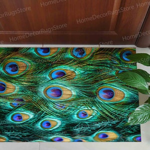 Non Slip Rugs, Colorful Peacock Feather Rug, Feather Rugs, Front Door Rug, Kitchen Rugs, Floor Rugs, Animal Rugs, Feather Rug, Gift Rug, zdjęcie 7