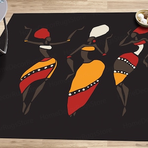 Thin Rug, Office Rug, Easy to Clean Rug, Non Slip Rug, Three African Dancers Rugs, Black Woman Rugs, Abstract Rug, 3D Printeds Rug,