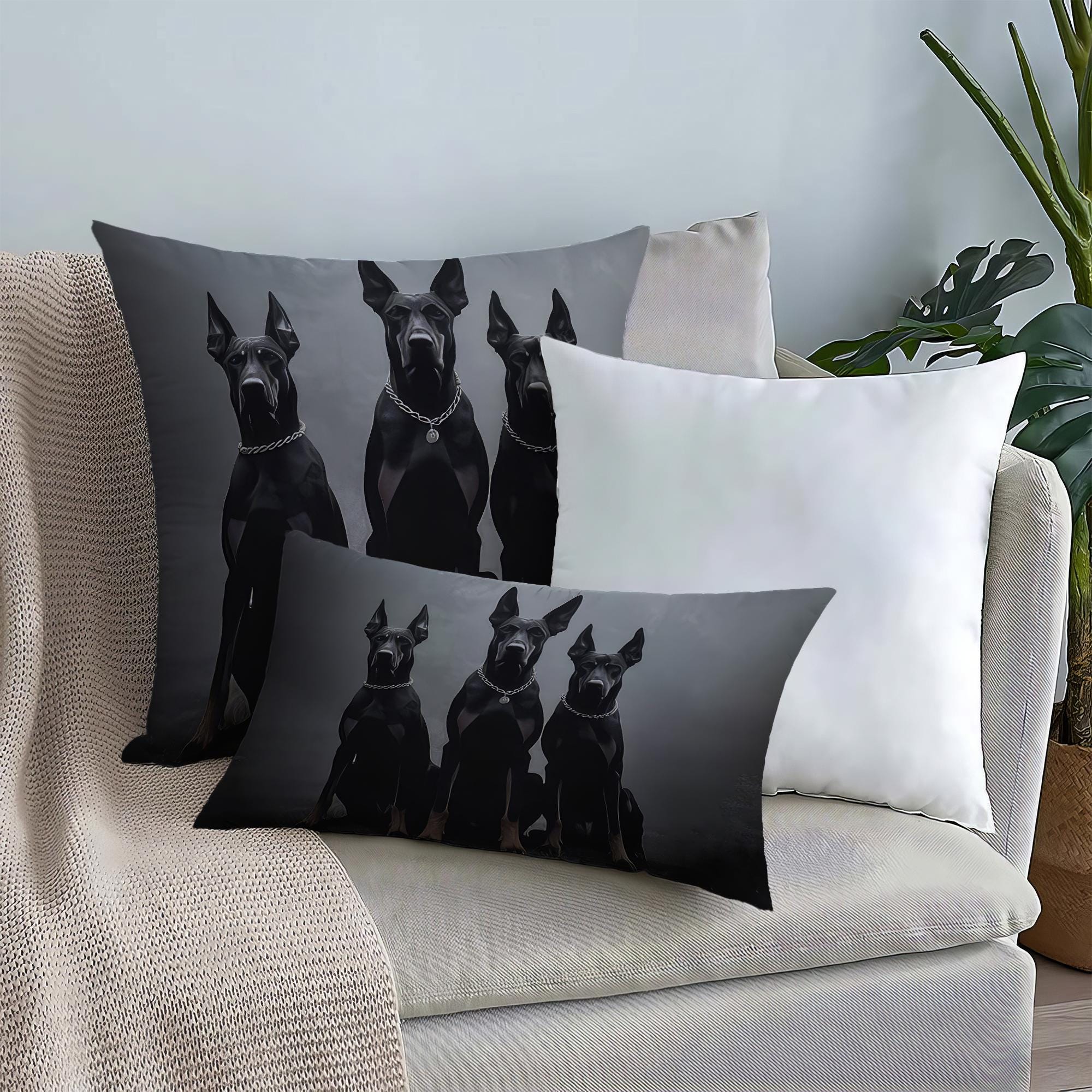 Dog Pillow Sham, Black Pillow, Unique Cushion Cover, Animal Printed Pillow, Doberman Pillow Cover, Gift For Him, Decorative Cushion,