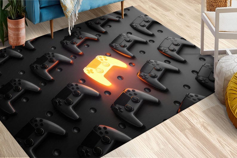 Gamers Haven Rug, Man Cave Rug, Black Rug, Modern Rugs, Personalized ...