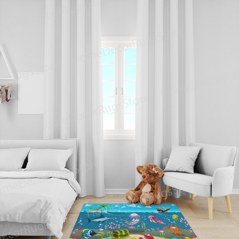 Gift Rug, Children Rugs, Dining Room Rugs, Kids Room Rugs, Cool Rugs, Undersea World Rug, Runner Rugs, Underwater Rug, Salon Decor Rug, imagen 5