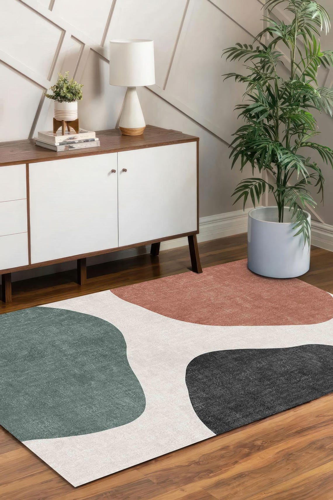 Digital Print Rug Designs Sage Green Terracotta Digital Print Rug, Abstract Modern Floor Mat 5x8 ...