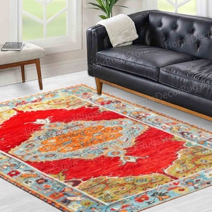 Anatolian Rugs, Green Rugs, Medallion Rugs, Oushak Rug, Turkish Rug, Non-Slip Carpet, Door Mat, Bathroom Rug, Dining Room Rug, Red Rug,