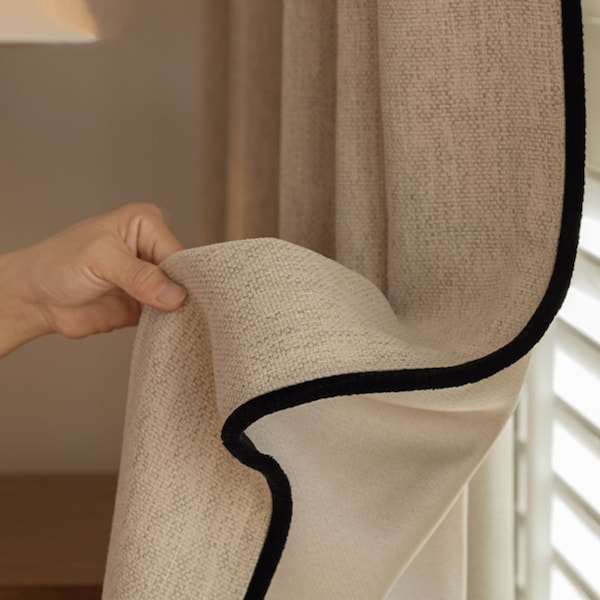 Madigan Semi Blackout Curtain with Black Trim, 8 Colors, Linen Look Room Darkening Curtain, Blockout Curtain for Bedroom Livingroom, 1PC