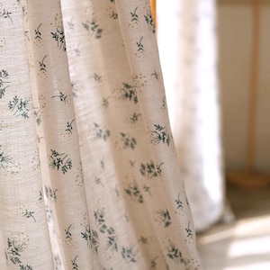 Eemil Linen Curtain, Print Floral Linen Drape, Semi Blackout Curtain, Custom Curtain, Curtain for Livingroom, Extra Long Curtain, 1PC