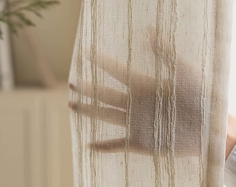 Paula Linen Stripe Curtain, Natural Curtain, Custom Curtain, Curtain for Bedroom and Livingroom, Beige Curtain, Extra Long Curtain, 1PC