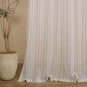 Cortina transparente de lino Dexter, a rayas, de lino natural, para dormitorio y sala de estar, extra larga, 1 unidad