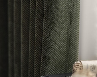 Calanor Linen Cotton Blackout Curtain with Herringbone Pattern, 9 Colors, Room Darkening Thermal Curtain for Bedroom and Livingroom, 1PC