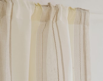 Evie Sheer Curtain, Striped Sheer Curtain with Linen Texture, Light Filtering Curtain Panel, Customn Curtain for Livingroom and Bedroom, 1PC