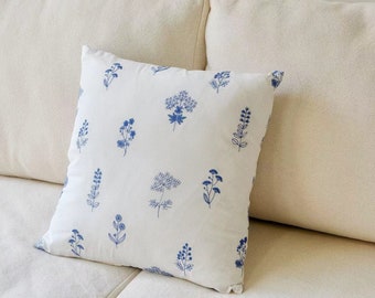 Pruitt Embroidered Cotton Pillow, Blue Embroidered Pillow, Decorative Pillow Case, Throw Pillow Cover, Cushion & Cushion Cover