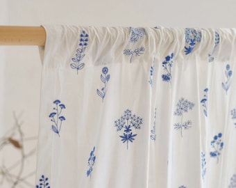 Pruitt Embroidered Cotton Curtain, Linen Cotton Curtain, White Sheer Curtain, Curtain for Bedroom Living Room, Custom Curtain Panel,  1PC