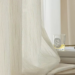 Korban Sheer Curtain, Natural Beige Curtain, Custom Curtain, Linen Drapes, Livingroom Curtain, Door Curtain, Extra Long Curtain Panel, 1PC