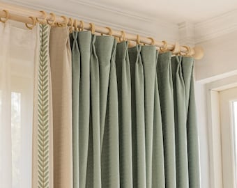 Sufyan Blackout Curtain with Trim, Room Darkening Curtain, Custom Curtain, Thermal Curtain, Green Curtain, Handmade Bedroom Curtain, 1PC