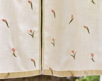 Tulip Embroidered Door Curtain, Linen Noren Drapes, Door Curtain, Long Noren, Room Dividers Doorway Curtain, Rod Pocket Curtain, 1PC