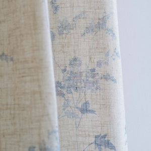 Bluma Print Linen Curtain, Print Floral Linen Drape, Semi Blackout Curtain, Custom Curtain, Curtain for Livingroom, Extra Long Curtain, 1PC