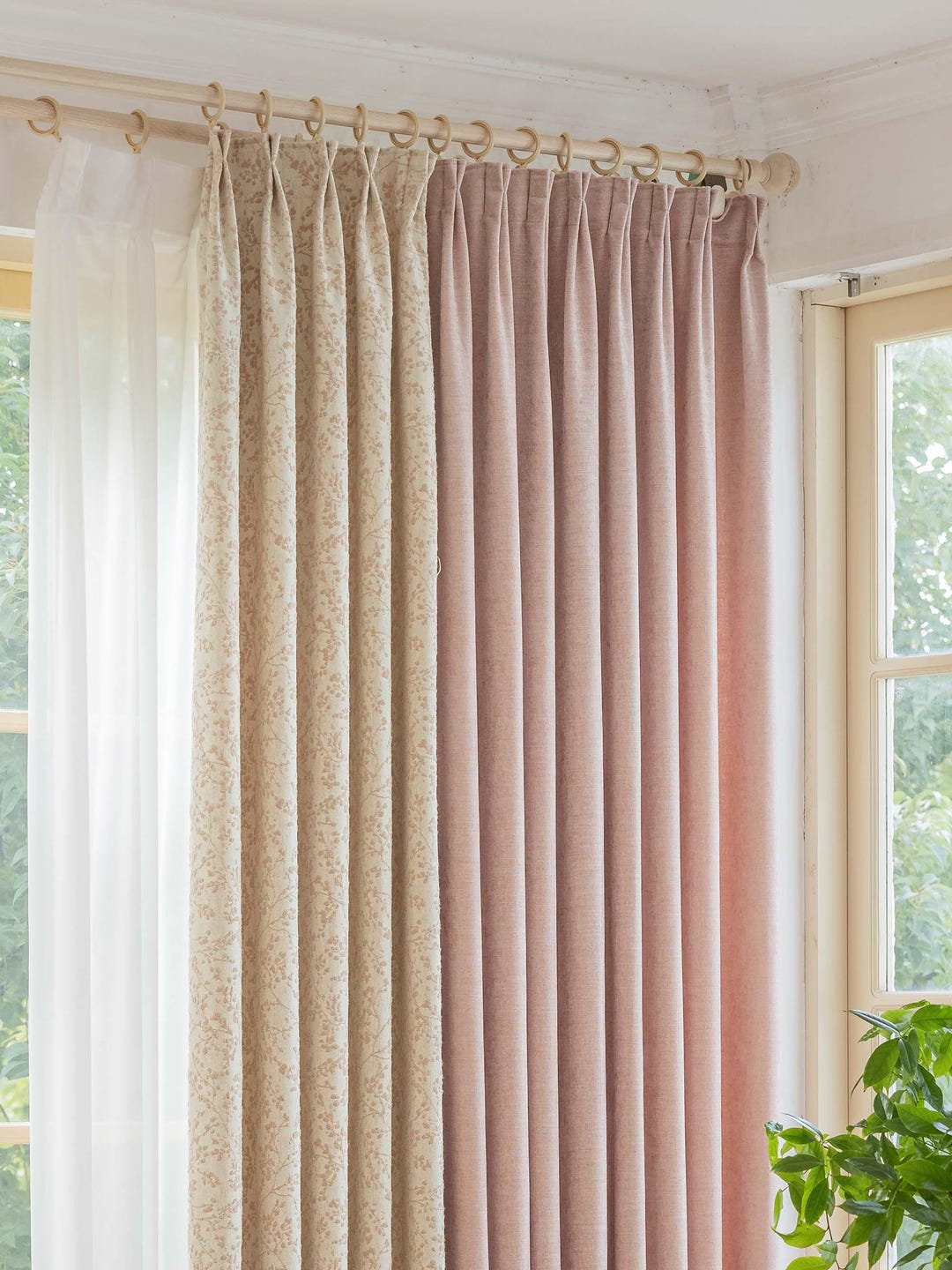 Pink - Jacquard Weave Cotton Window Curtain (5 x 3 Feet) (single piece)