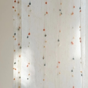 Pompom Linen Sheer Curtain, 4 Colors, Kids Room Curtain, Nursery Curtain, Custom Curtain Panel, Curtain for Bedroom and Livingroom, 1PC