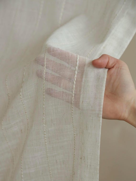 Iwan Linen Striped Curtain, Natural Sheer Curtain, Custom Curtain Panel, Livingroom Curtain, Bedroom Curtain, Extra Long Curtain Panel, 1PC