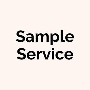 May include: A light cream-coloured rectangular graphic featuring the bold black text Sample Service centred in the upper portion. At the bottom centre, the word senjoo is printed in a smaller, stylized black font against the plain background.