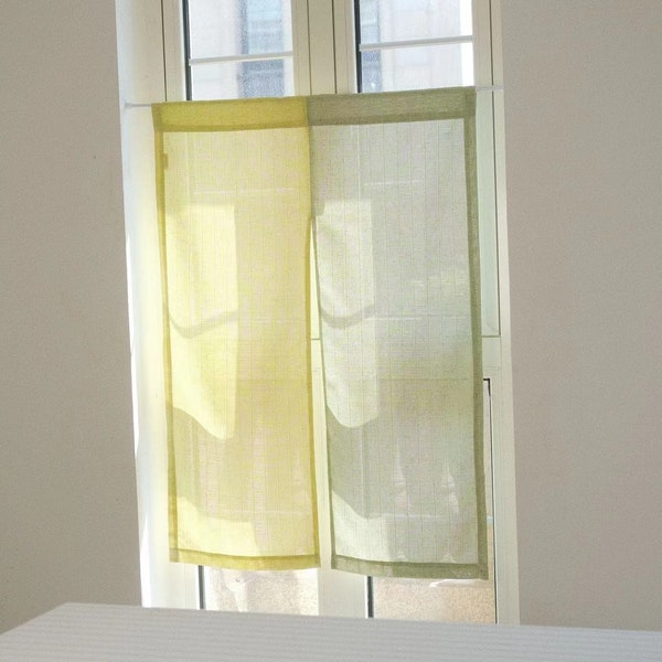 Lyman Two Tone Door Curtain, Yellow & Green Linen Noren, Door Curtain, Long Noren, Room Dividers Doorway Curtain, Rod Pocket Curtain, 1PC