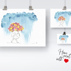Printed poster - Little girl with an umbrella bouquet